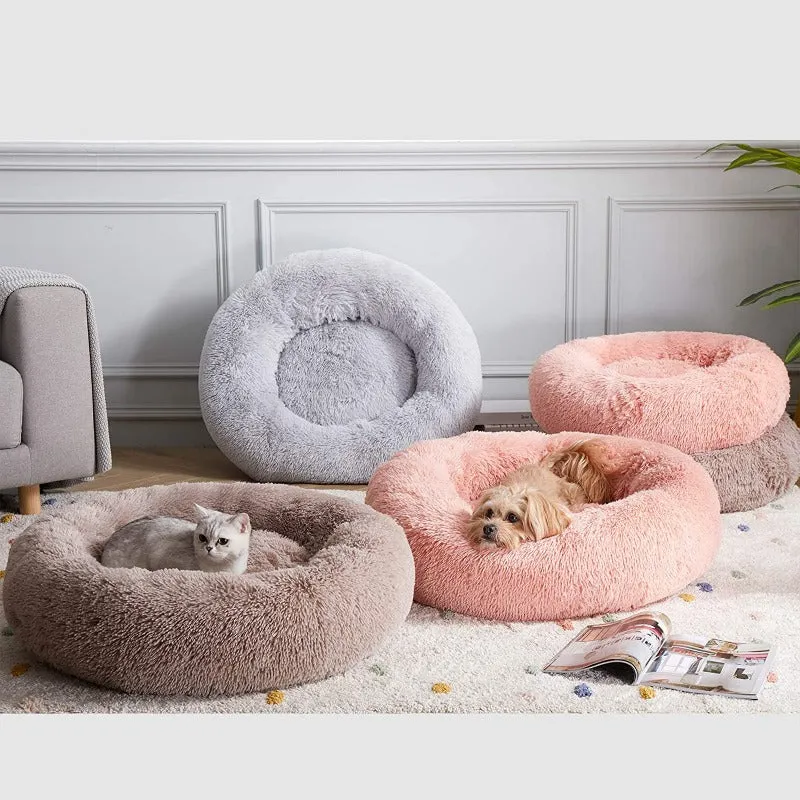Round Plush Calming Donut Pet Bed for Small, Medium, Large Pets