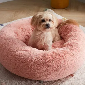 Round Plush Calming Donut Pet Bed for Small, Medium, Large Pets