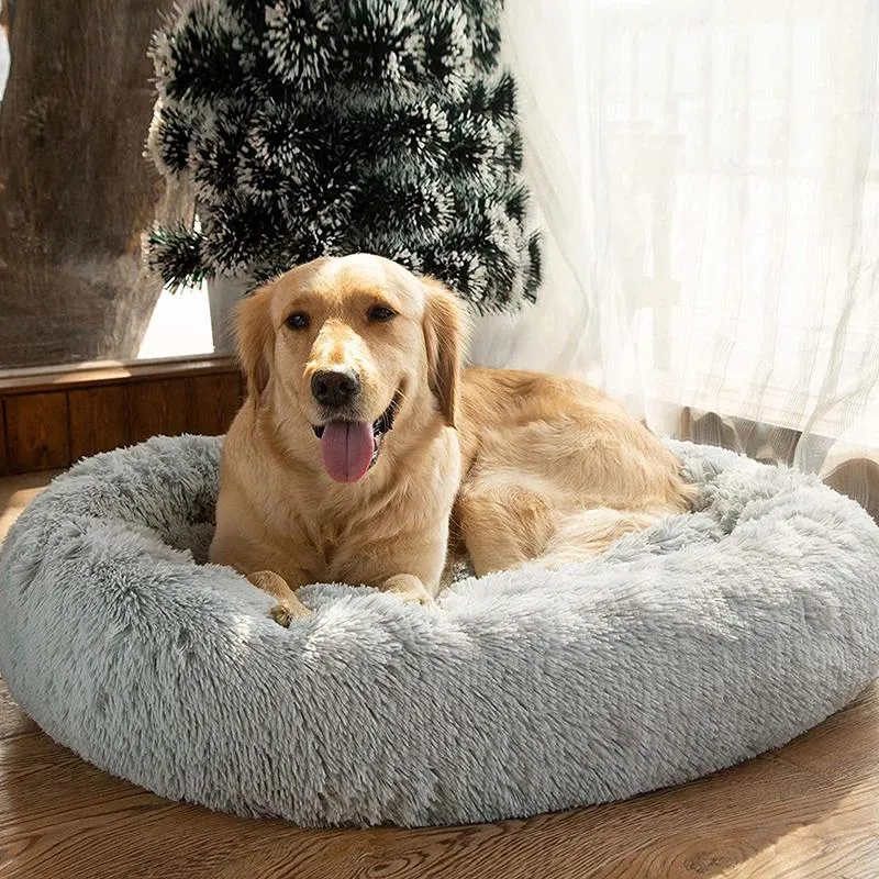 Round Plush Calming Donut Pet Bed for Small, Medium, Large Pets