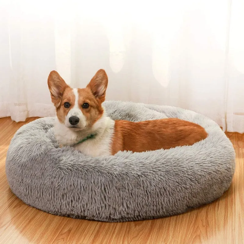 Round Plush Calming Donut Pet Bed for Small, Medium, Large Pets