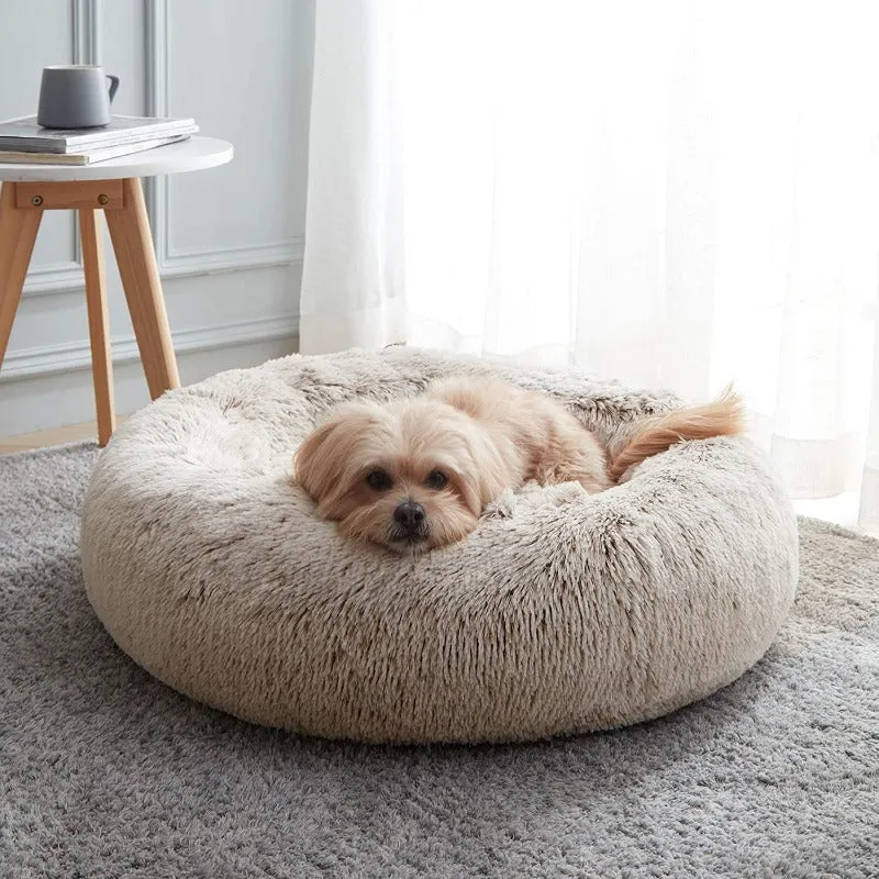 Round Plush Calming Donut Pet Bed for Small, Medium, Large Pets