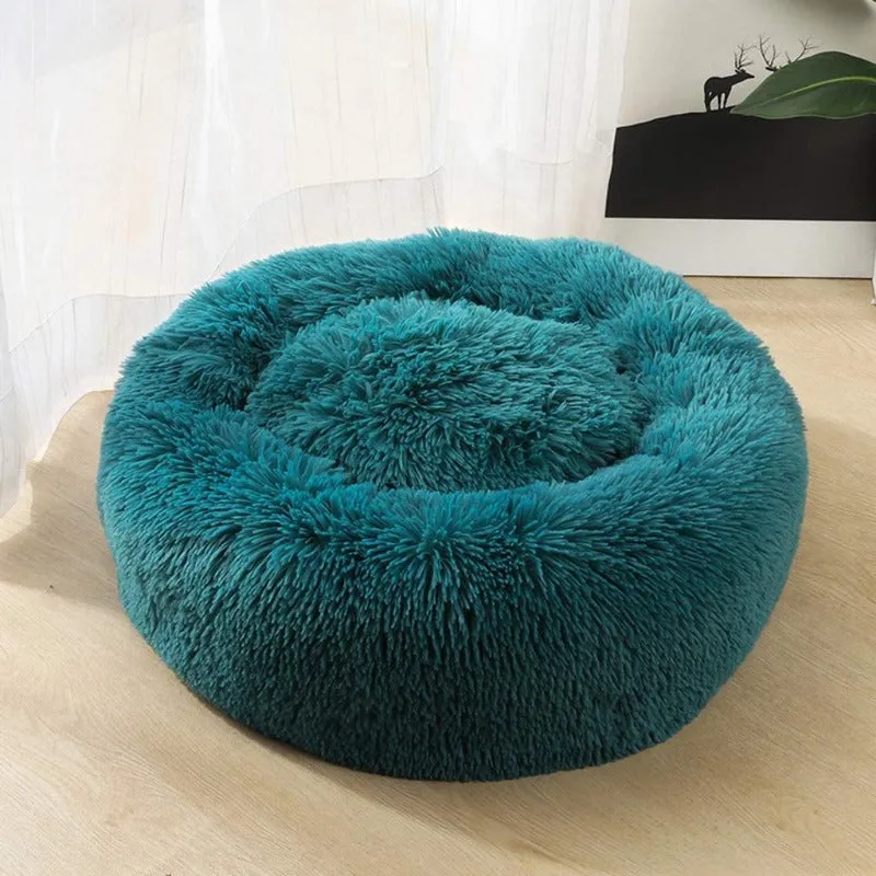 Round Plush Calming Donut Pet Bed for Small, Medium, Large Pets