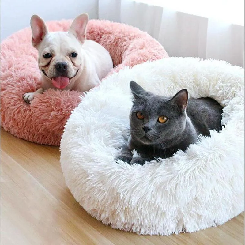 Round Plush Calming Donut Pet Bed for Small, Medium, Large Pets