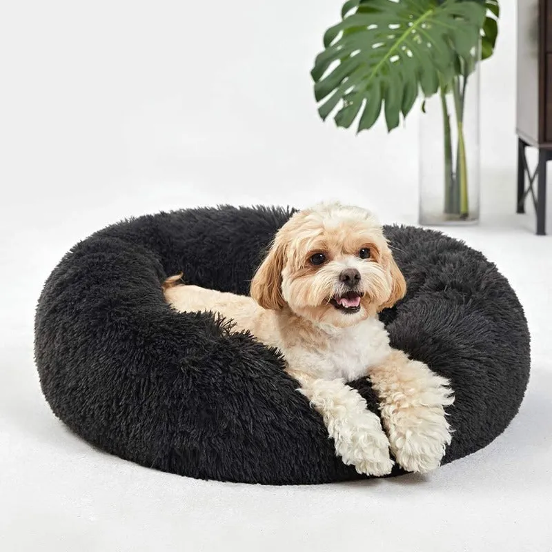 Round Plush Calming Donut Pet Bed for Small, Medium, Large Pets