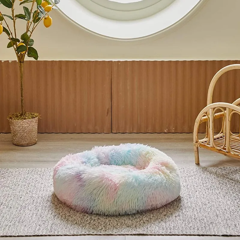 Round Rainbow Extra Plush Calming Donut Dog Beds - Super-Soft, Portable, and Washable Pet Bed for Dogs and Cats by Taavita