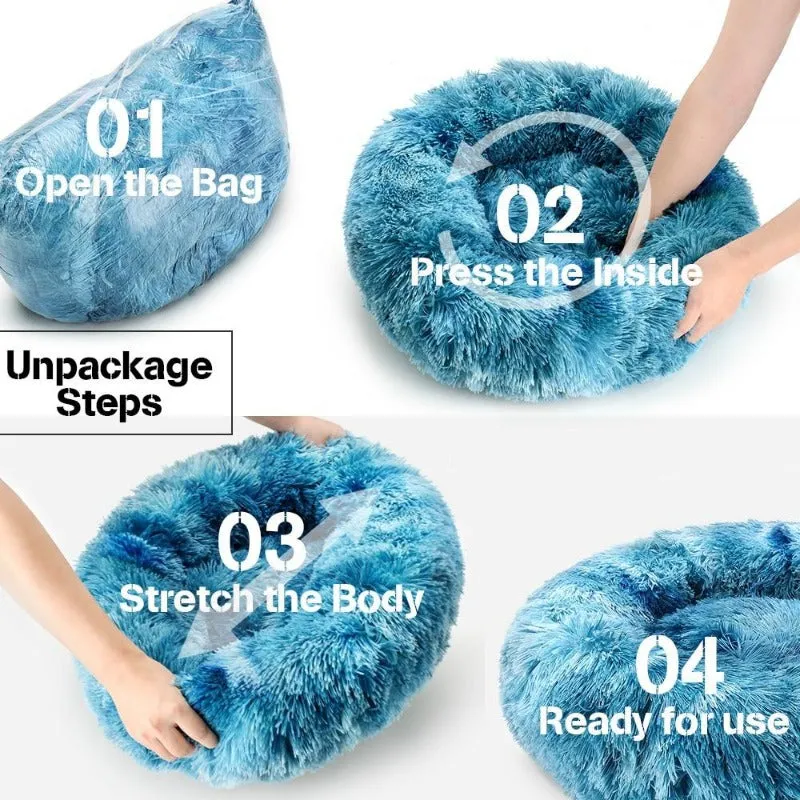 Round Rainbow Extra Plush Calming Donut Dog Beds - Super-Soft, Portable, and Washable Pet Bed for Dogs and Cats by Taavita