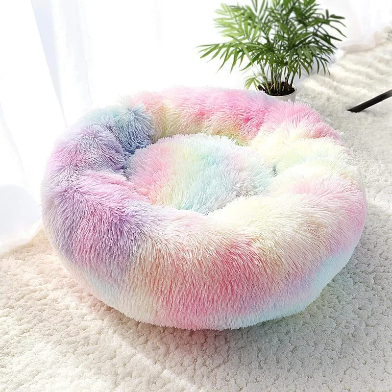 Round Rainbow Extra Plush Calming Donut Dog Beds - Super-Soft, Portable, and Washable Pet Bed for Dogs and Cats by Taavita