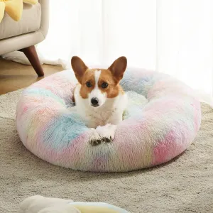 Round Rainbow Extra Plush Calming Donut Dog Beds - Super-Soft, Portable, and Washable Pet Bed for Dogs and Cats by Taavita