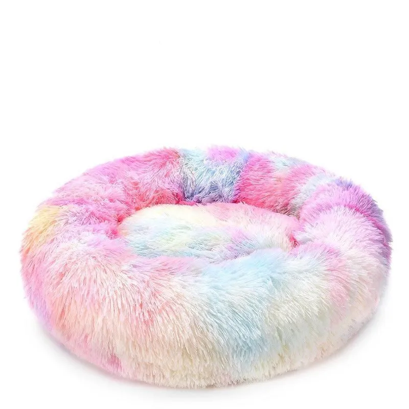 Round Rainbow Extra Plush Calming Donut Dog Beds - Super-Soft, Portable, and Washable Pet Bed for Dogs and Cats by Taavita
