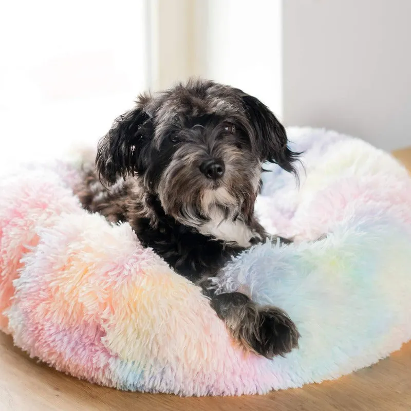 Round Rainbow Extra Plush Calming Donut Dog Beds - Super-Soft, Portable, and Washable Pet Bed for Dogs and Cats by Taavita