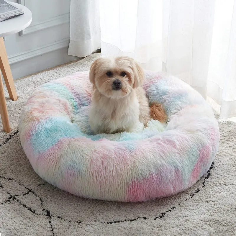 Round Rainbow Extra Plush Calming Donut Dog Beds - Super-Soft, Portable, and Washable Pet Bed for Dogs and Cats by Taavita