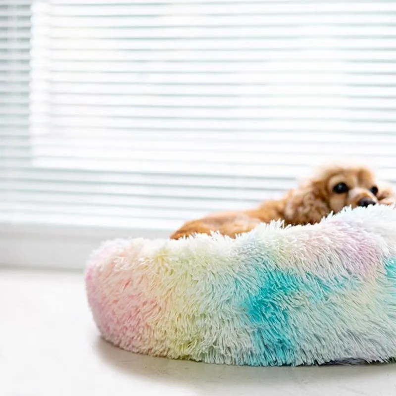 Round Rainbow Extra Plush Calming Donut Dog Beds - Super-Soft, Portable, and Washable Pet Bed for Dogs and Cats by Taavita