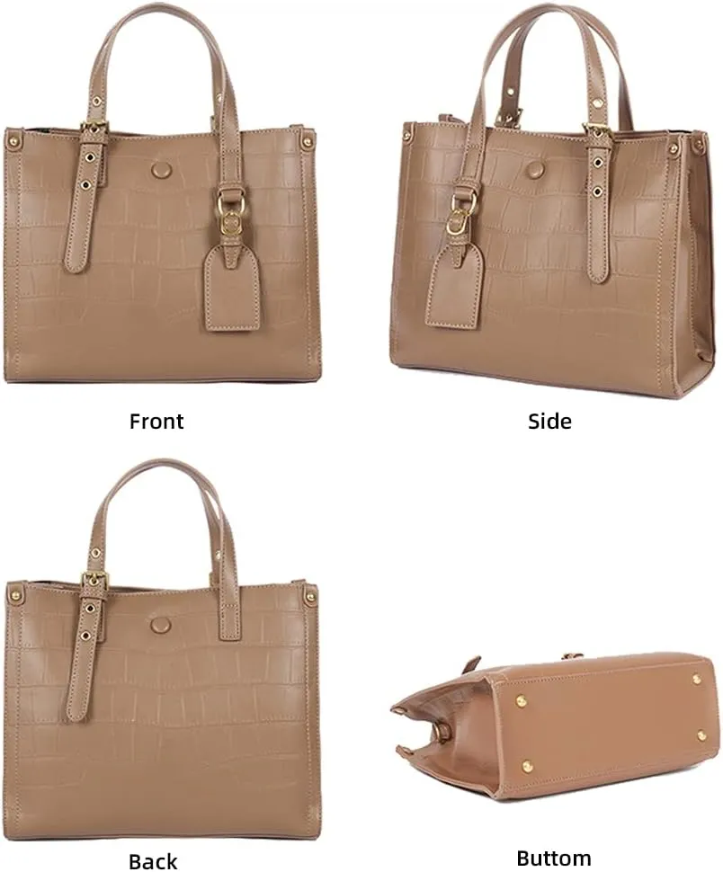 ROUROU Crocodile Print Handbag for Women Genuine Leather Tote Bag Large Capacity Shoulder Bag Fashion Crossbody Bag Purse