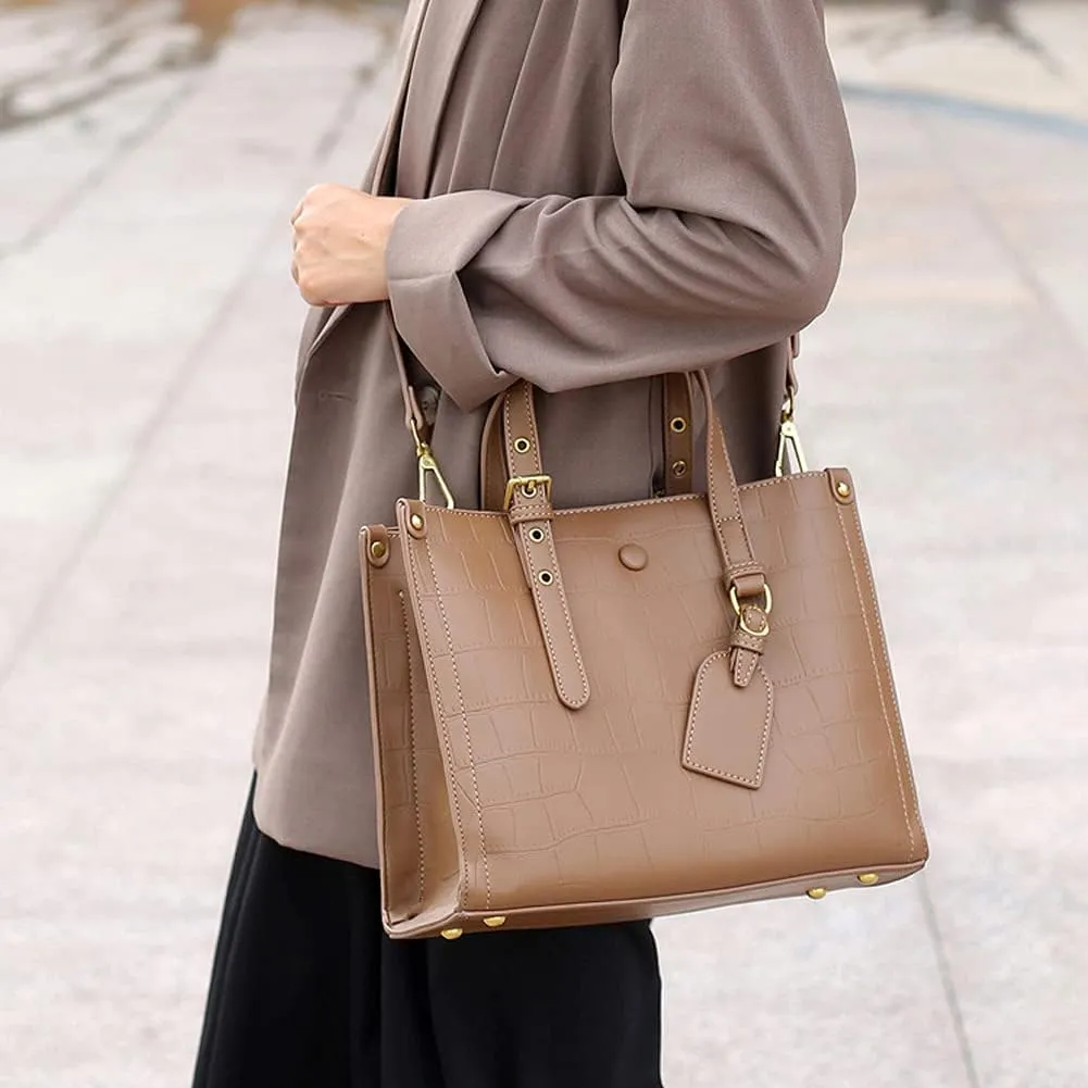 ROUROU Crocodile Print Handbag for Women Genuine Leather Tote Bag Large Capacity Shoulder Bag Fashion Crossbody Bag Purse