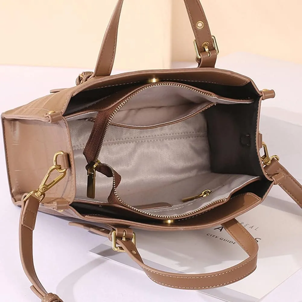 ROUROU Crocodile Print Handbag for Women Genuine Leather Tote Bag Large Capacity Shoulder Bag Fashion Crossbody Bag Purse