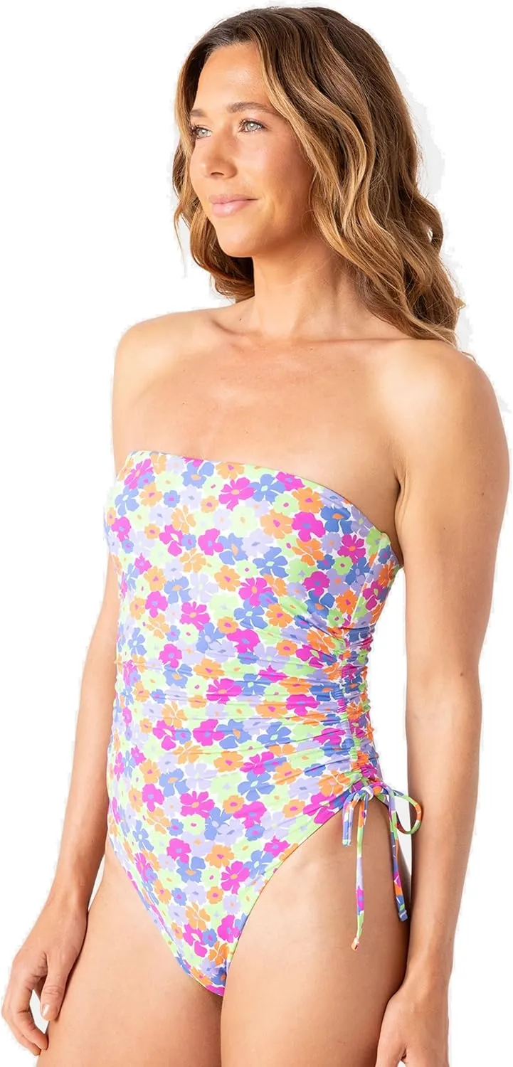Roxy Women's One Piece Swimsuit – Tummy Control Bandeau Bathing Suit, Removable Cups, Quick-Dry Fabric