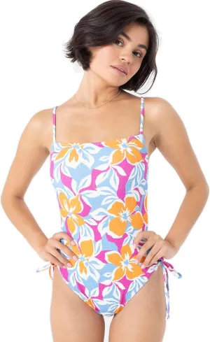 Roxy Women's One Piece Swimsuit – Tummy Control Bandeau Bathing Suit, Removable Cups, Quick-Dry Fabric