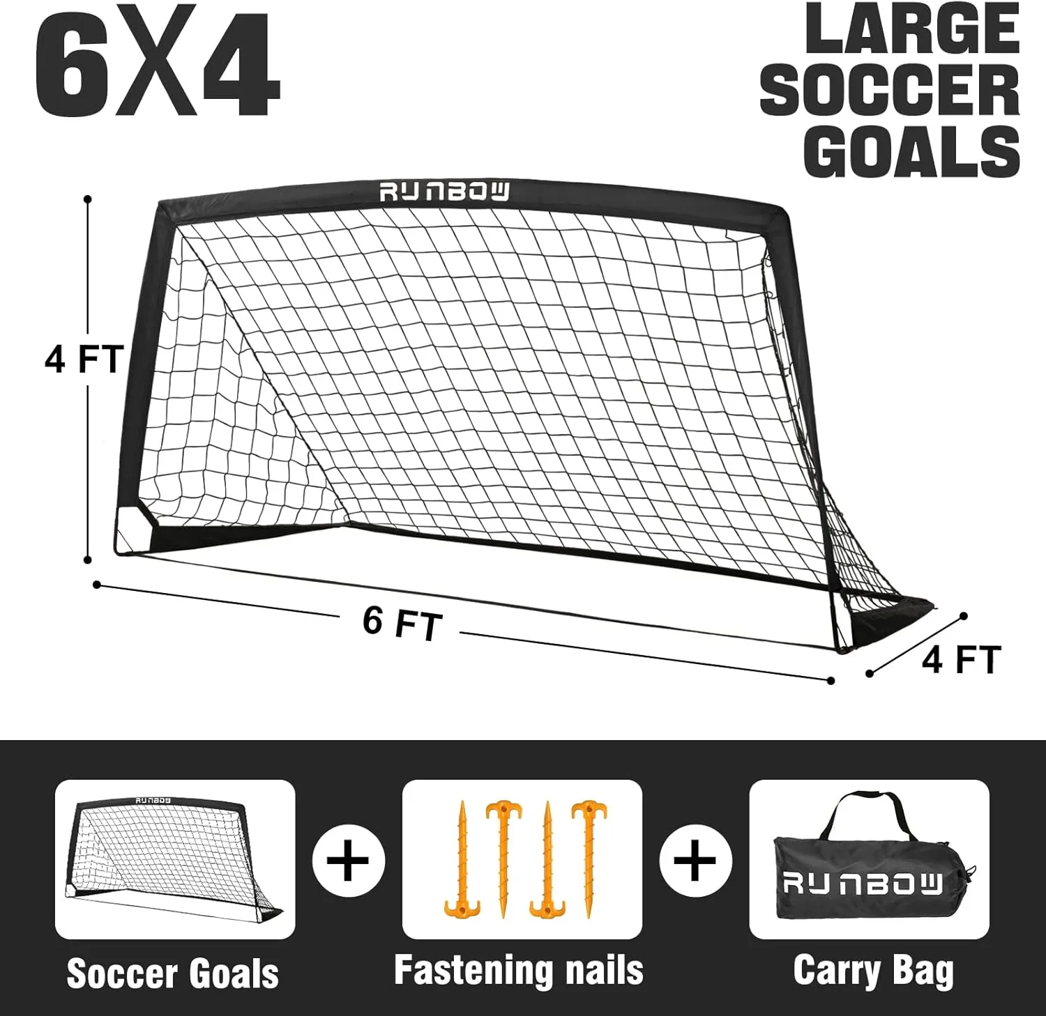 RUNBOW 5x3 6x4 ft Portable Kids Soccer Goal for Backyard Practice Soccer Net with Carry Bag