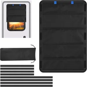 RV Door Window Shade, Foldable Velcro Window Cover, 25 x 16 Inches, Waterproof Oxford Fabric UV Rays Protection Door Window Cover with Storage Bag, RV Accessories for Travel Trailers, Campers