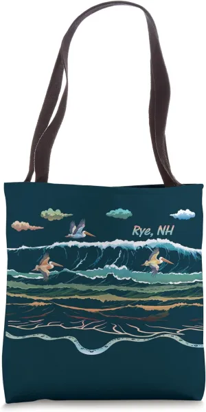 Rye NH Beach New Hampshire Waves Pelican Birding Tote Bag