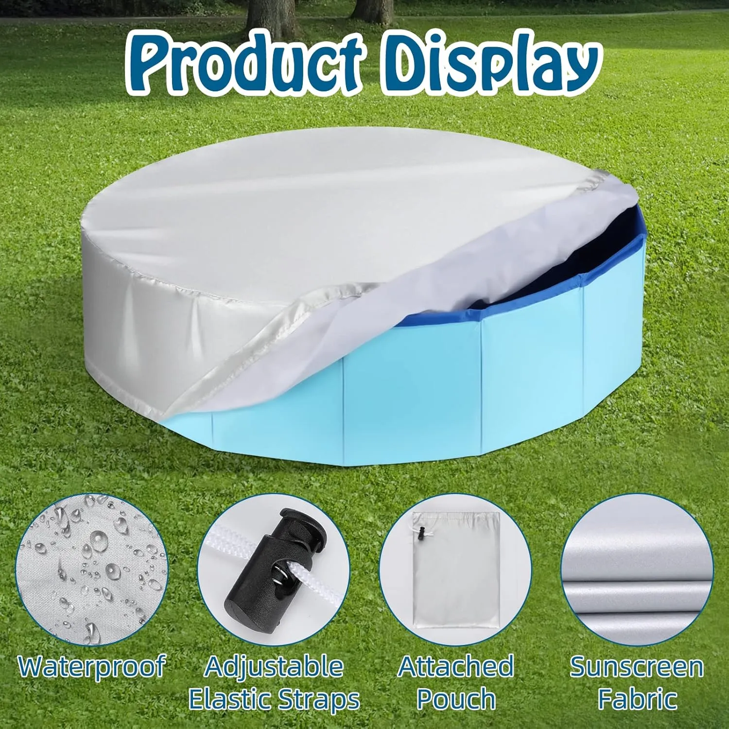 Rypet Pet Pool Cover Foldable Round Dog Swimming Pool Covers Kiddie Pool Cover,Leak Proof Washable Kiddies Pet Small Paddling Bath Accessories for Dog Kiddie Pool Bathing Tub