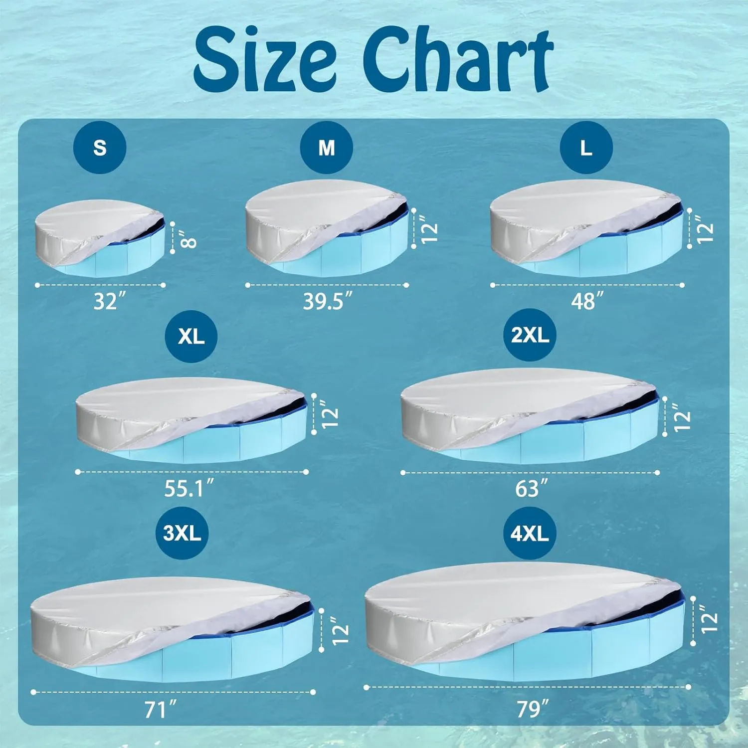 Rypet Pet Pool Cover Foldable Round Dog Swimming Pool Covers Kiddie Pool Cover,Leak Proof Washable Kiddies Pet Small Paddling Bath Accessories for Dog Kiddie Pool Bathing Tub