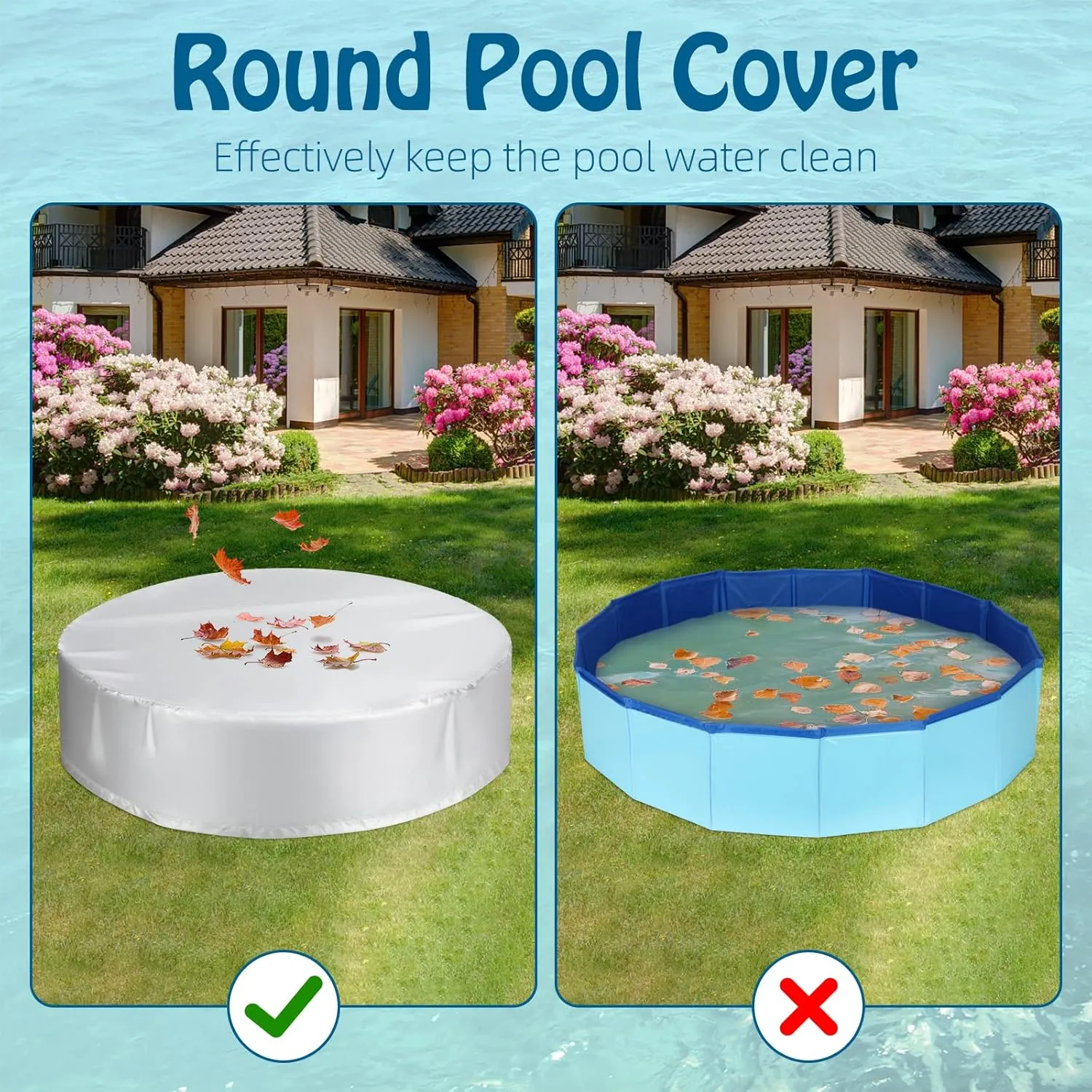 Rypet Pet Pool Cover Foldable Round Dog Swimming Pool Covers Kiddie Pool Cover,Leak Proof Washable Kiddies Pet Small Paddling Bath Accessories for Dog Kiddie Pool Bathing Tub