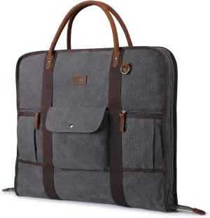 S-ZONE Carry on Garment Bag for Business Travel Canvas Leather Men Suit Cover