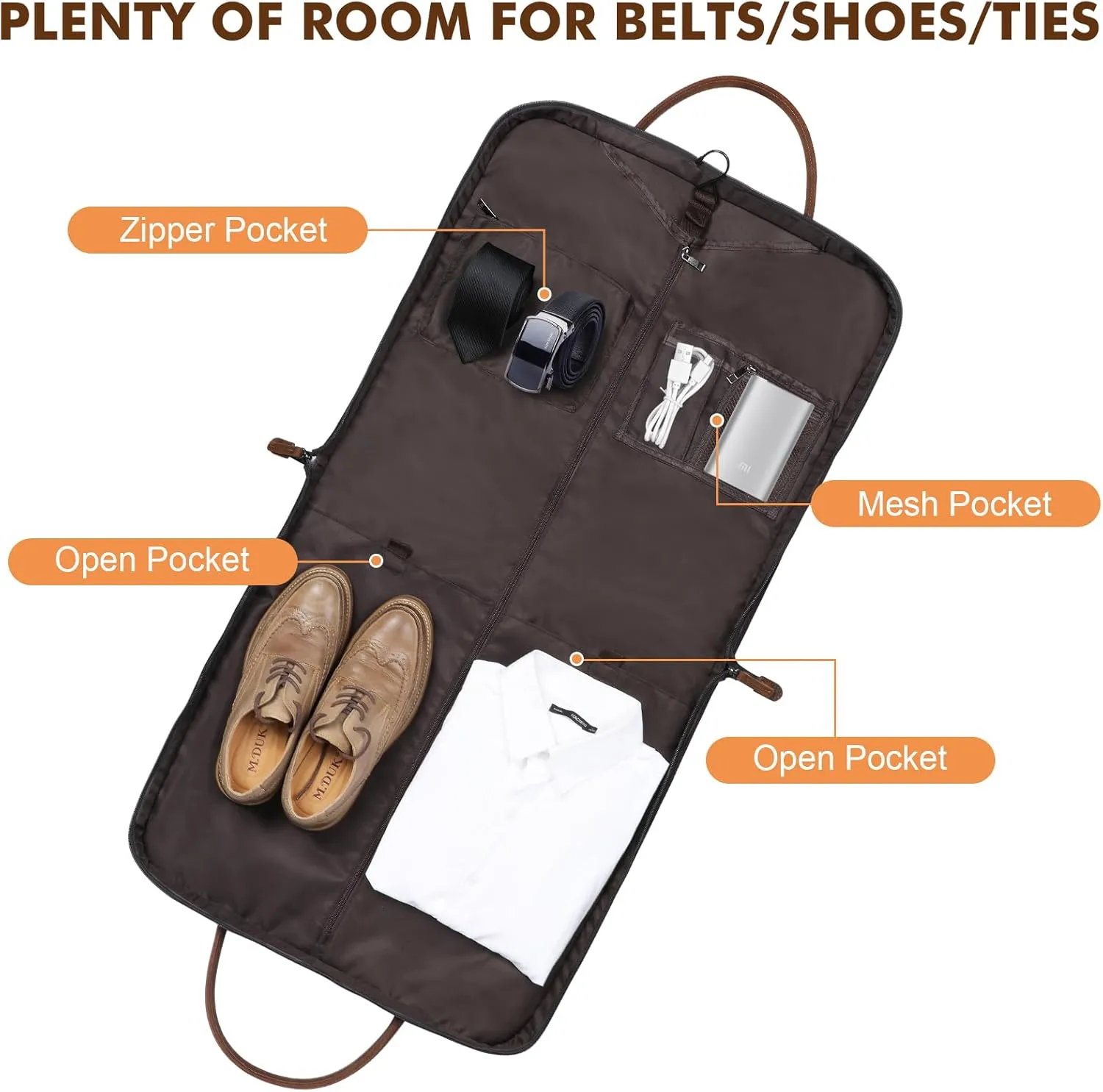 S-ZONE Carry on Garment Bag for Business Travel Canvas Leather Men Suit Cover
