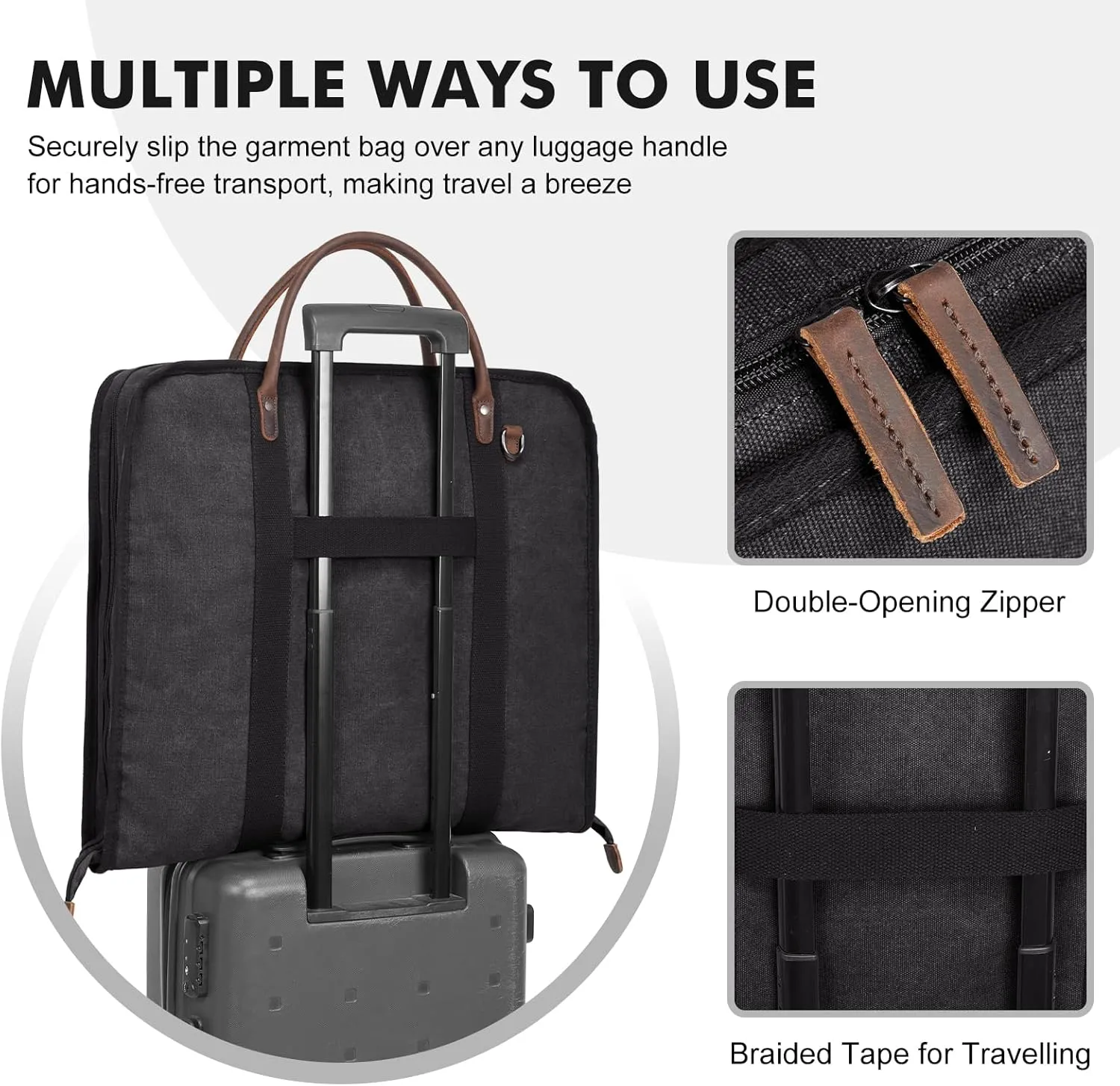 S-ZONE Carry on Garment Bag for Business Travel Canvas Leather Men Suit Cover