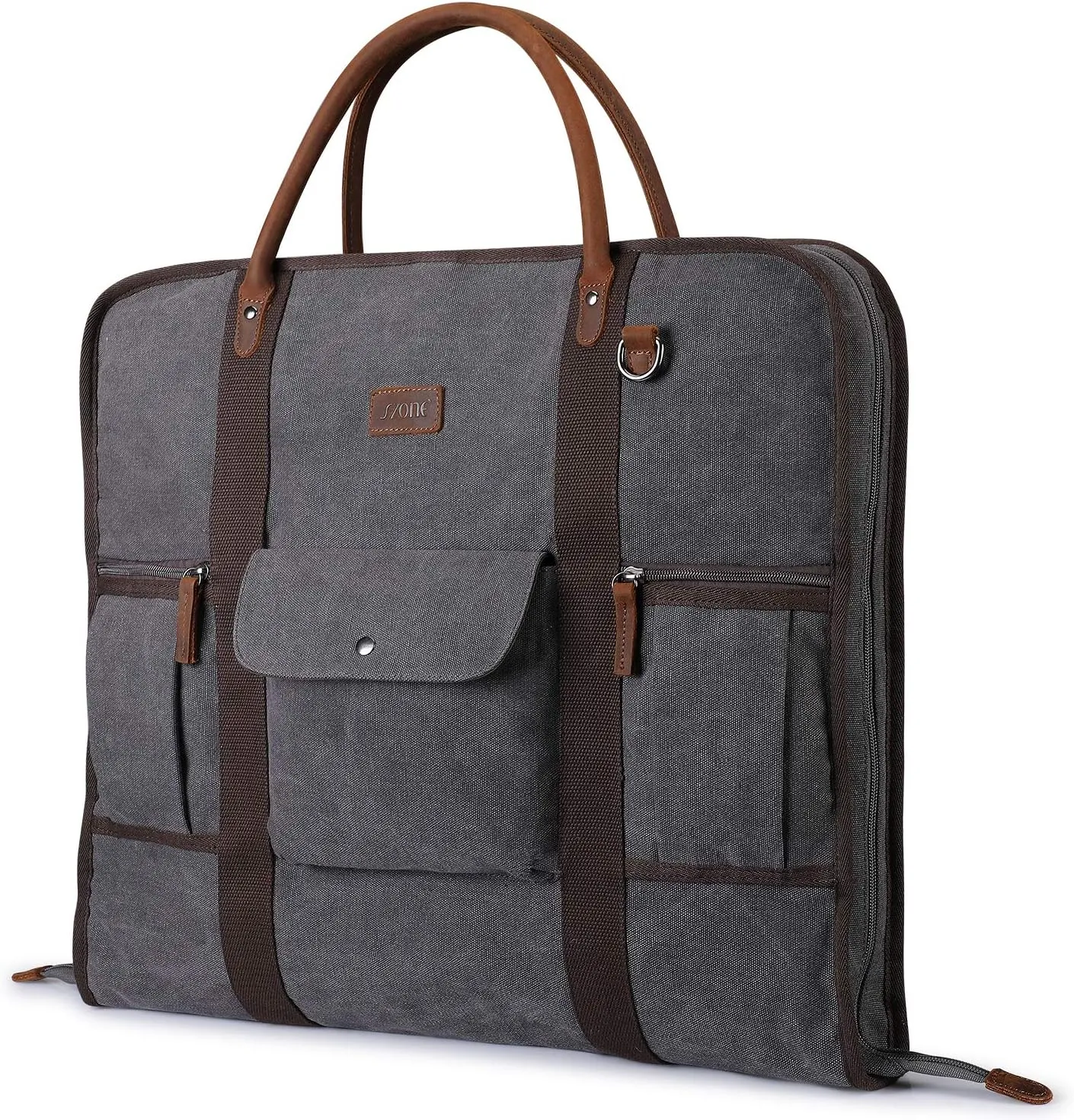 S-ZONE Carry on Garment Bag for Business Travel Canvas Leather Men Suit Cover