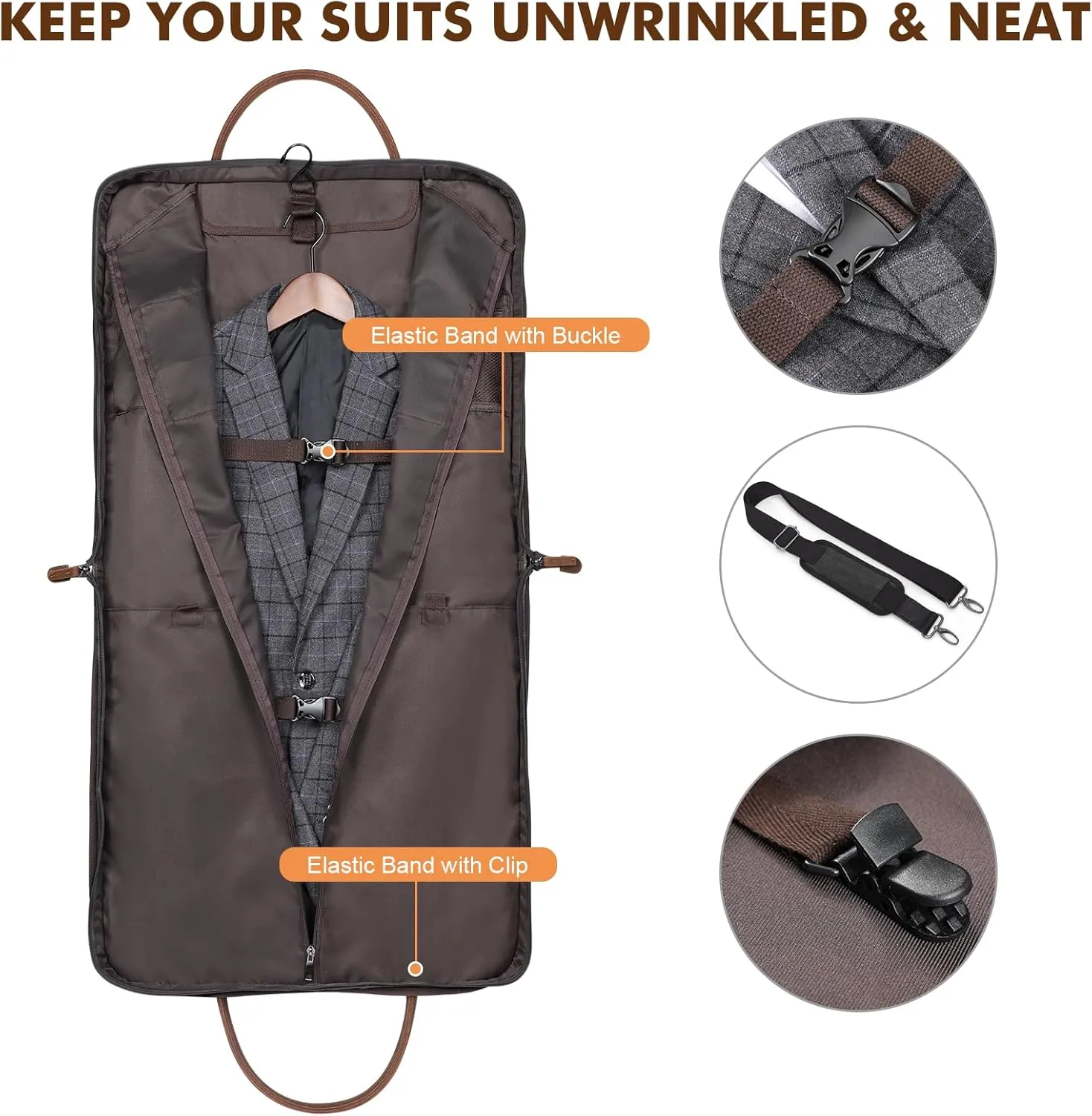 S-ZONE Carry on Garment Bag for Business Travel Canvas Leather Men Suit Cover
