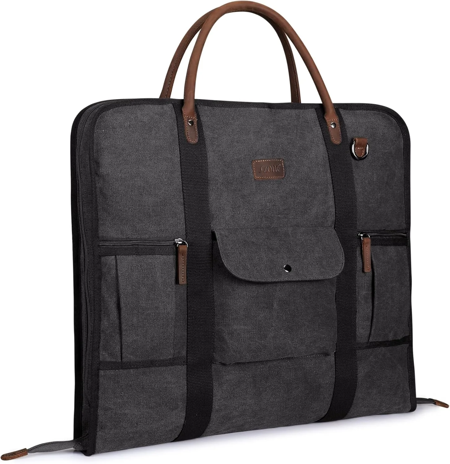 S-ZONE Carry on Garment Bag for Business Travel Canvas Leather Men Suit Cover