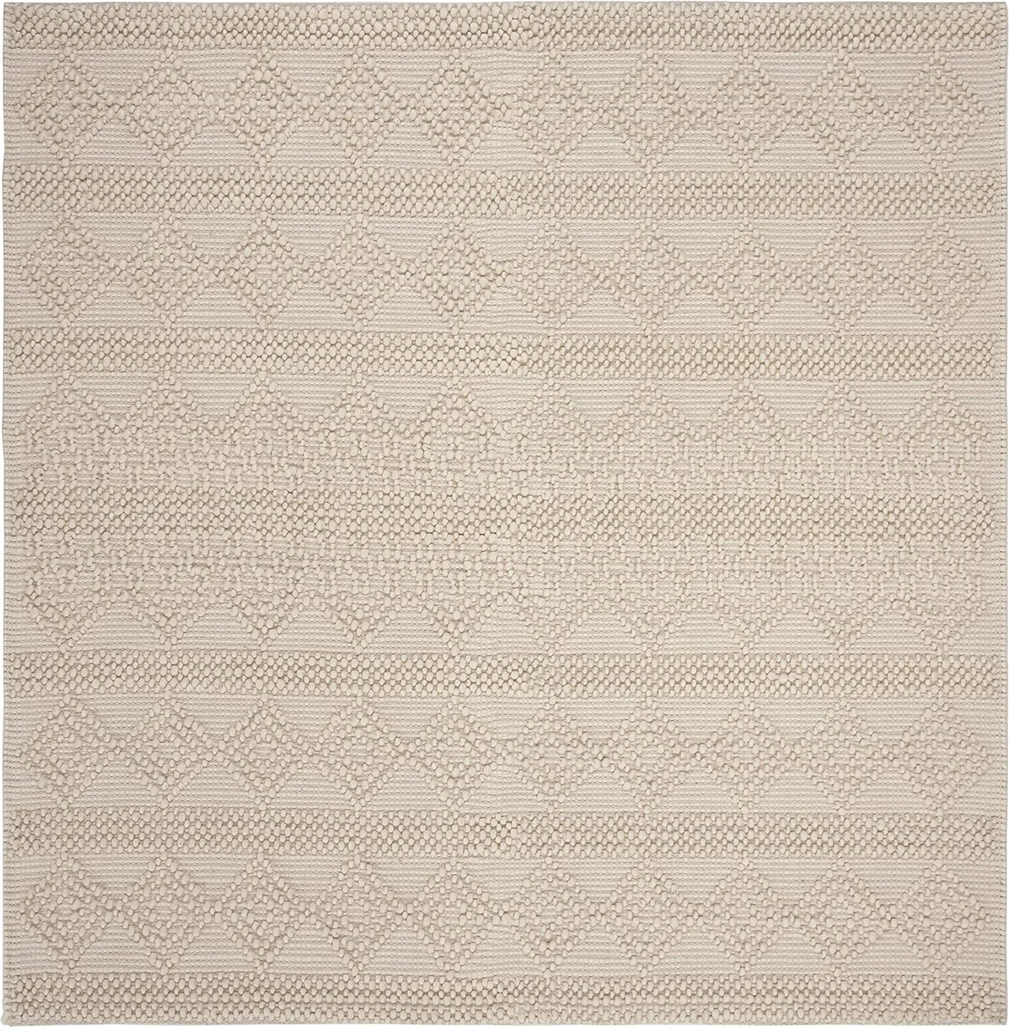 SAFAVIEH Natura Collection 9' Square Ivory NAT102C Handmade Moroccan Boho Tribal Wool & Cotton Living Room Dining Bedroom Area Rug