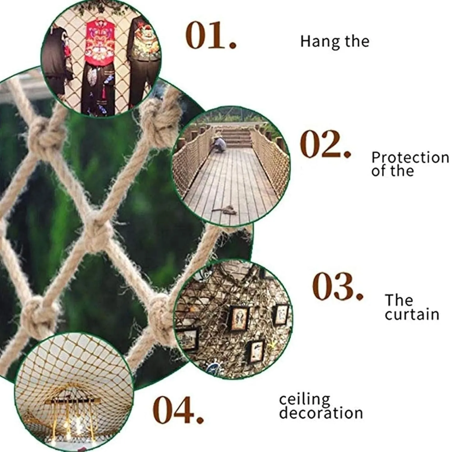 Safety Net for Stairs, Climbing Rope Netting Heavy Duty Hemp Rope Cargo Net Kids Outdoor Swings Playground Fence Net Pet Protective Net (Size : 13m(39ft))