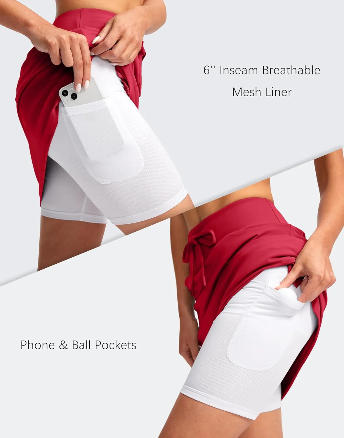 SANTINY Women's 20'' Knee Length Skorts Skirts 6 Pockets High Waisted Drawstring Long Athletic Tennis Golf Skirt Women