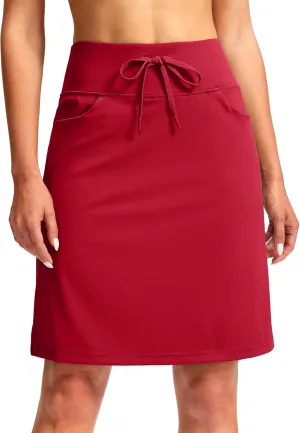 SANTINY Women's 20'' Knee Length Skorts Skirts 6 Pockets High Waisted Drawstring Long Athletic Tennis Golf Skirt Women