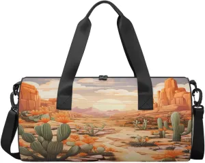 Scenic Cactus Desert Travel Gym Bag Waterproof Sport Dance Bag for Women Men Portable Gymnastics Duffel Bags Canvas Tote Carry on Handbag for Workout Overnight Weekender