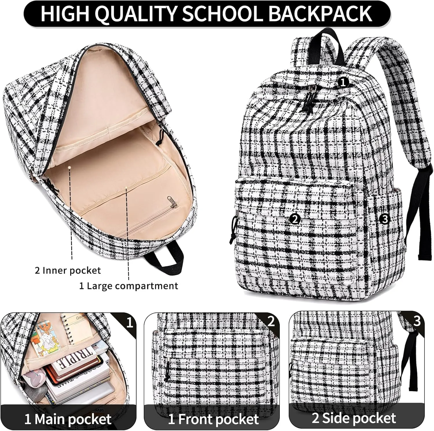 School Backpack for Teens Large Corduroy Bookbag Lightweight Girls Boys Casual High School College 17 inch Laptop Travel Bag