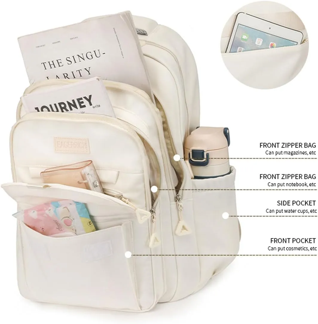 School Cute Aesthetic Backpack Girls Backpack for Students Kids Teen Girls Large Capacity Bookbags College Backpack Laptop Lightweight Bookbag Casual Travel Daypacks School Bag（White）