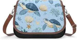 Sea Turtle Crossbody Bags for Women Leather Tote Bag Handbag Purse for Work Travel