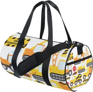 Seamless Yellow Construction Vehicles on White Portable Gym Bag, Travel Bag, Luggage bag, Sports Bag, Toiletry Bag with Handles, Detachable Shoulder Strap 17.6 x 9 x 9 inch
