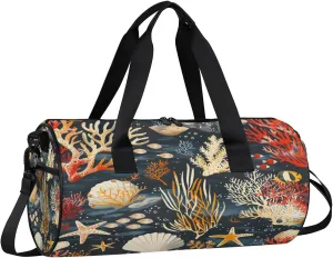 Seaweed Shell Ocean Travel Gym Bag Waterproof Sport Dance Bag for Women Men Portable Gymnastics Duffel Bags Canvas Tote Carry on Handbag for Workout Overnight Weekender