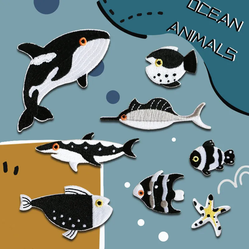 Self-Adhesive Marine Ocean Animal Embroidered Patches 8 Pack