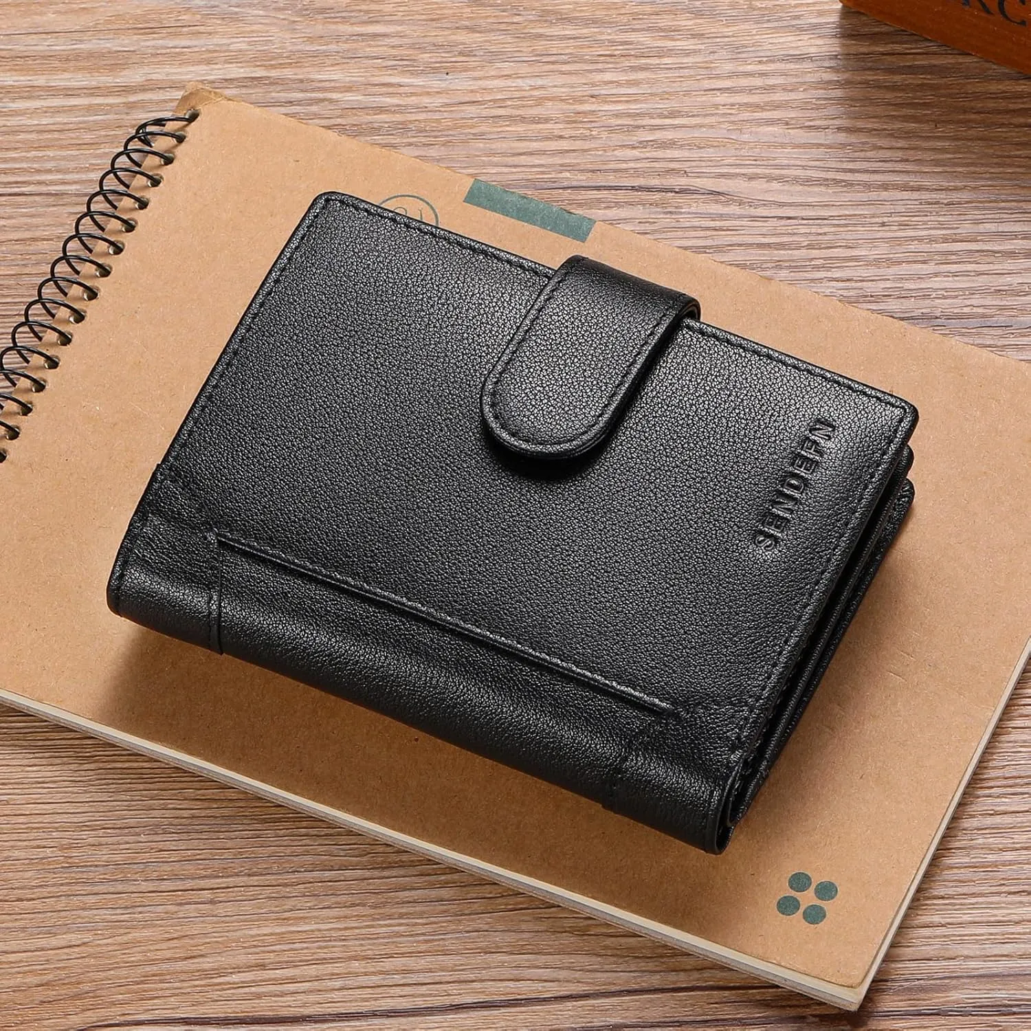 SENDEFN Men's Wallet Genuine Leather Wallets for Men RFID Blocking Card Holder with Zipper Coin Purse