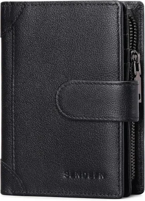 SENDEFN Men's Wallet Genuine Leather Wallets for Men RFID Blocking Card Holder with Zipper Coin Purse