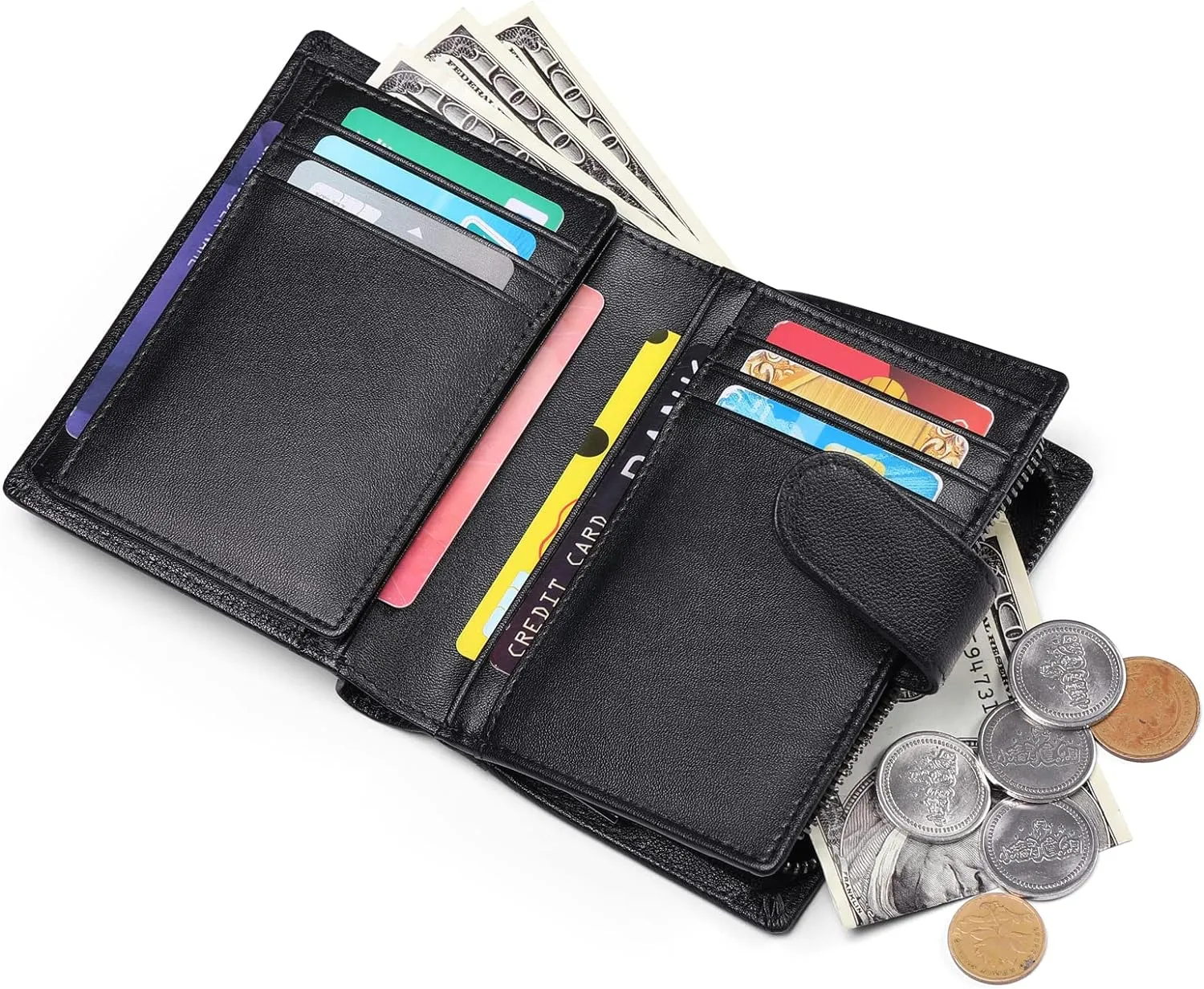 SENDEFN Men's Wallet Genuine Leather Wallets for Men RFID Blocking Card Holder with Zipper Coin Purse