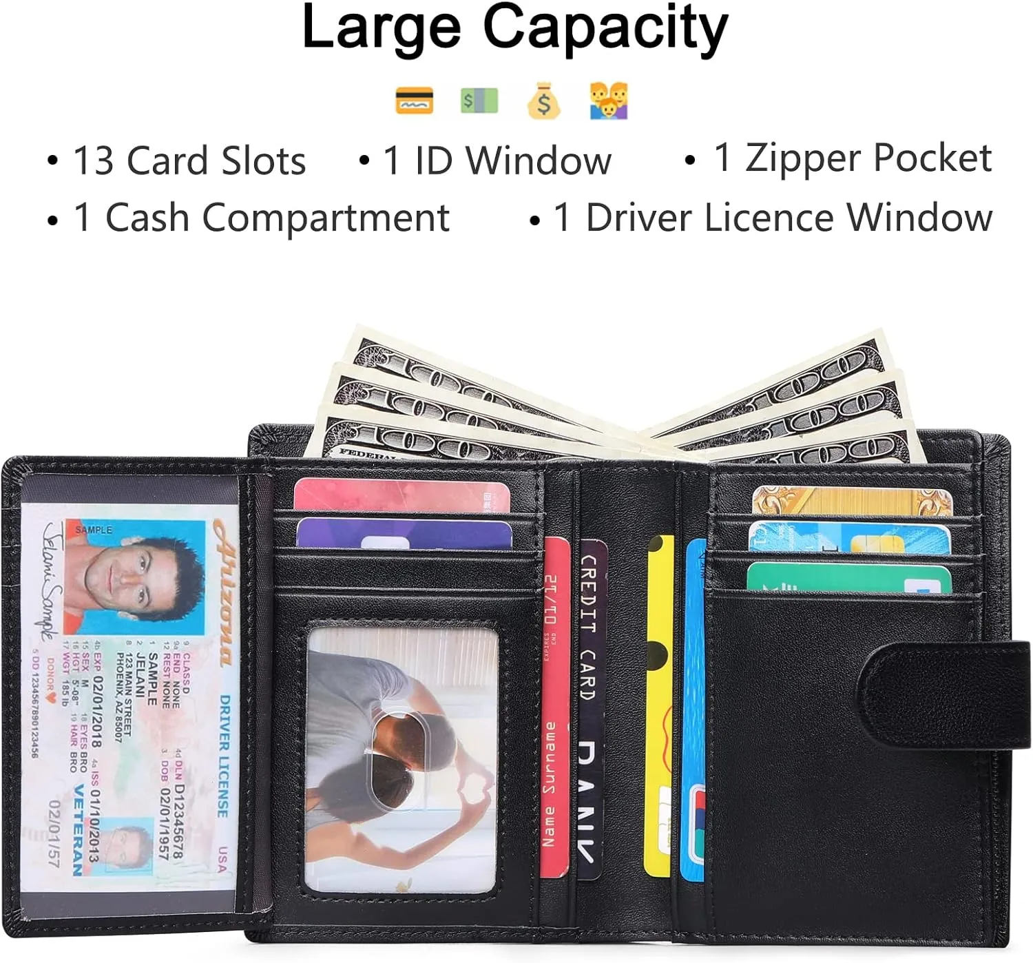 SENDEFN Men's Wallet Genuine Leather Wallets for Men RFID Blocking Card Holder with Zipper Coin Purse