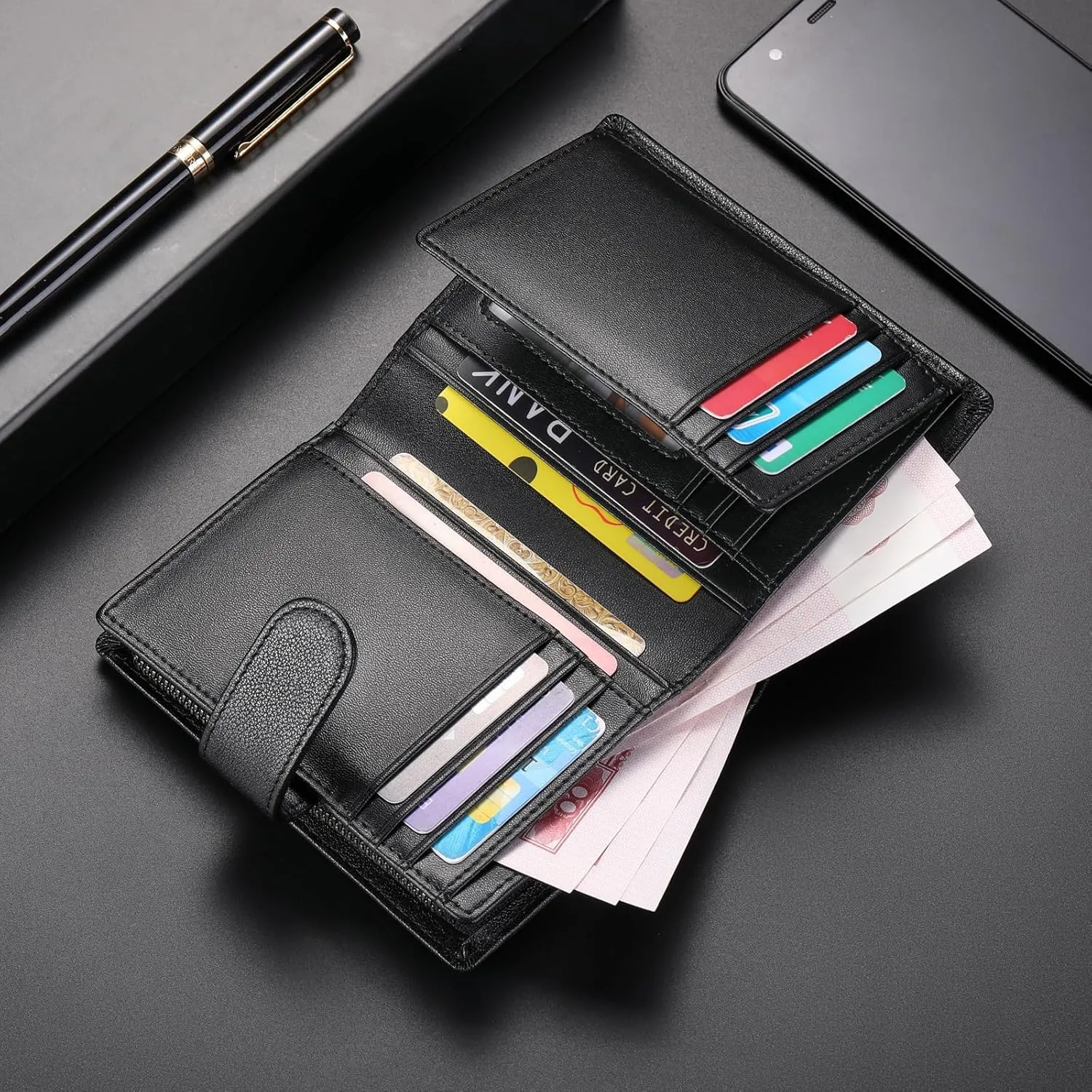 SENDEFN Men's Wallet Genuine Leather Wallets for Men RFID Blocking Card Holder with Zipper Coin Purse