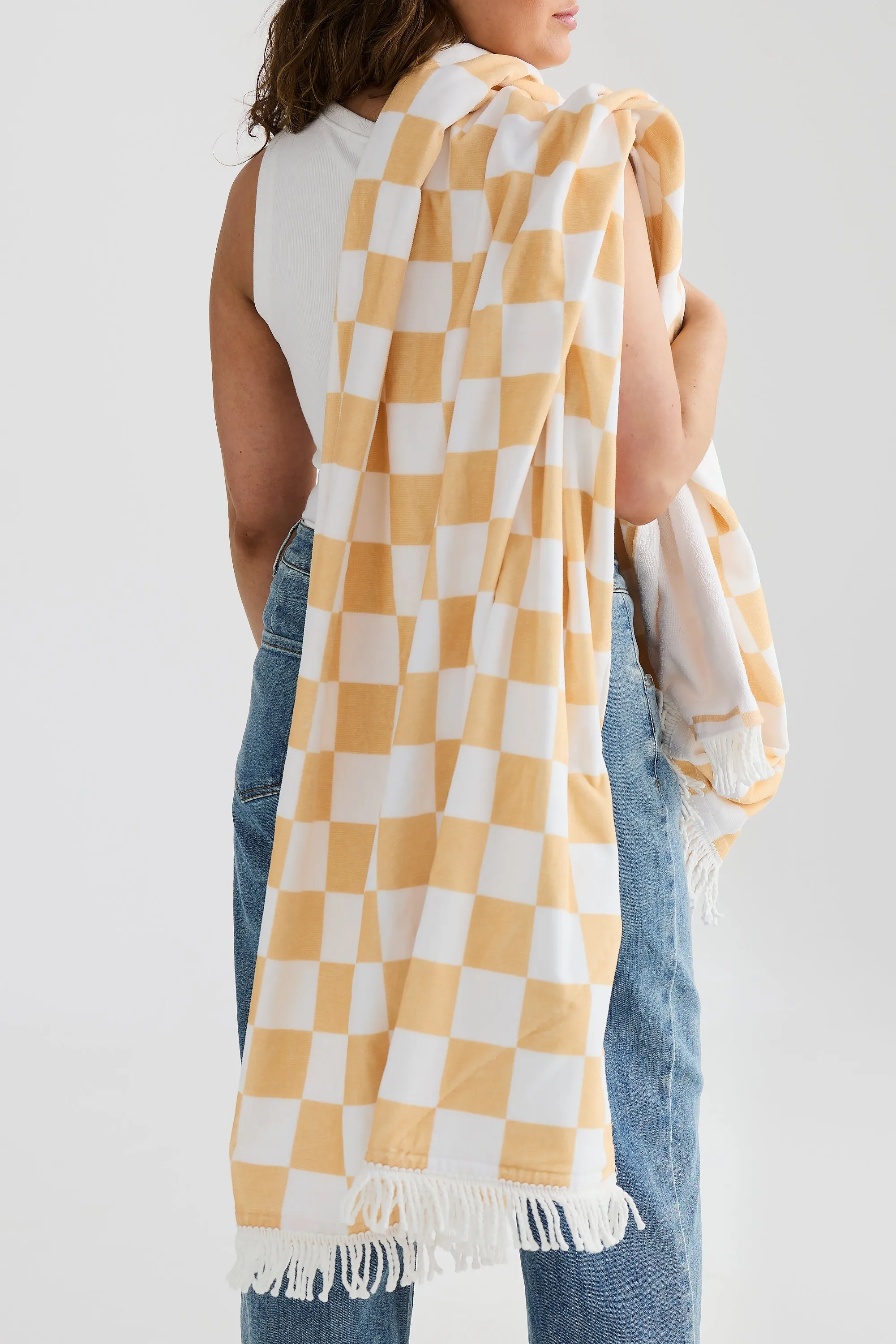 Serafina Oversized Beach Towel - Tangerine Check